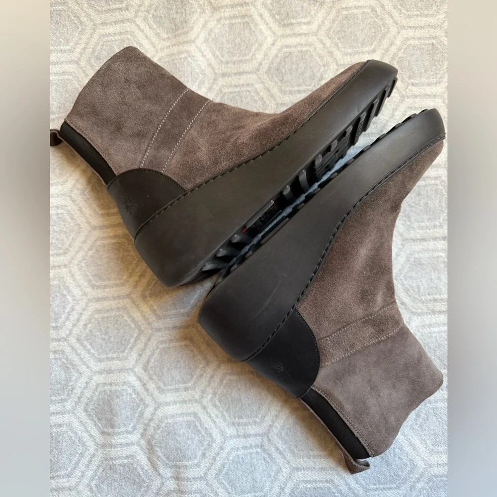Fly London Doxe Anthracite | Black Suede Wedge Ankle Boots | Size 10 US 41 EU